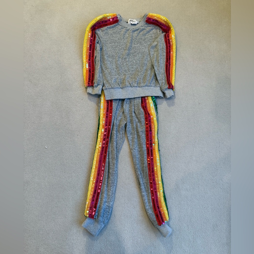 Lola + The Boys Gray Set with Rainbow Sequin Stripes
